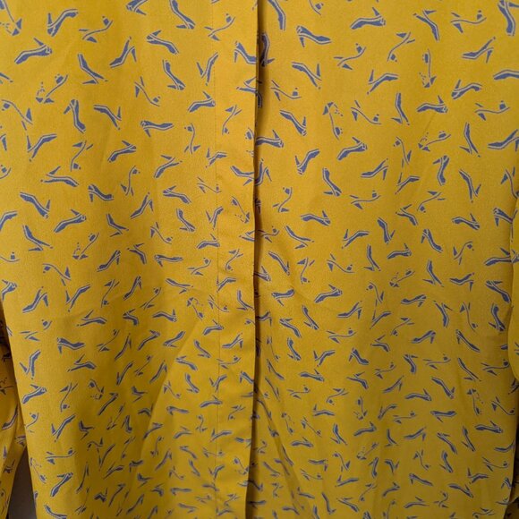 Serge Nancel Paris Mustard Yellow & Blue Heel Printed Long Sleeve Button Down - Picture 6 of 6